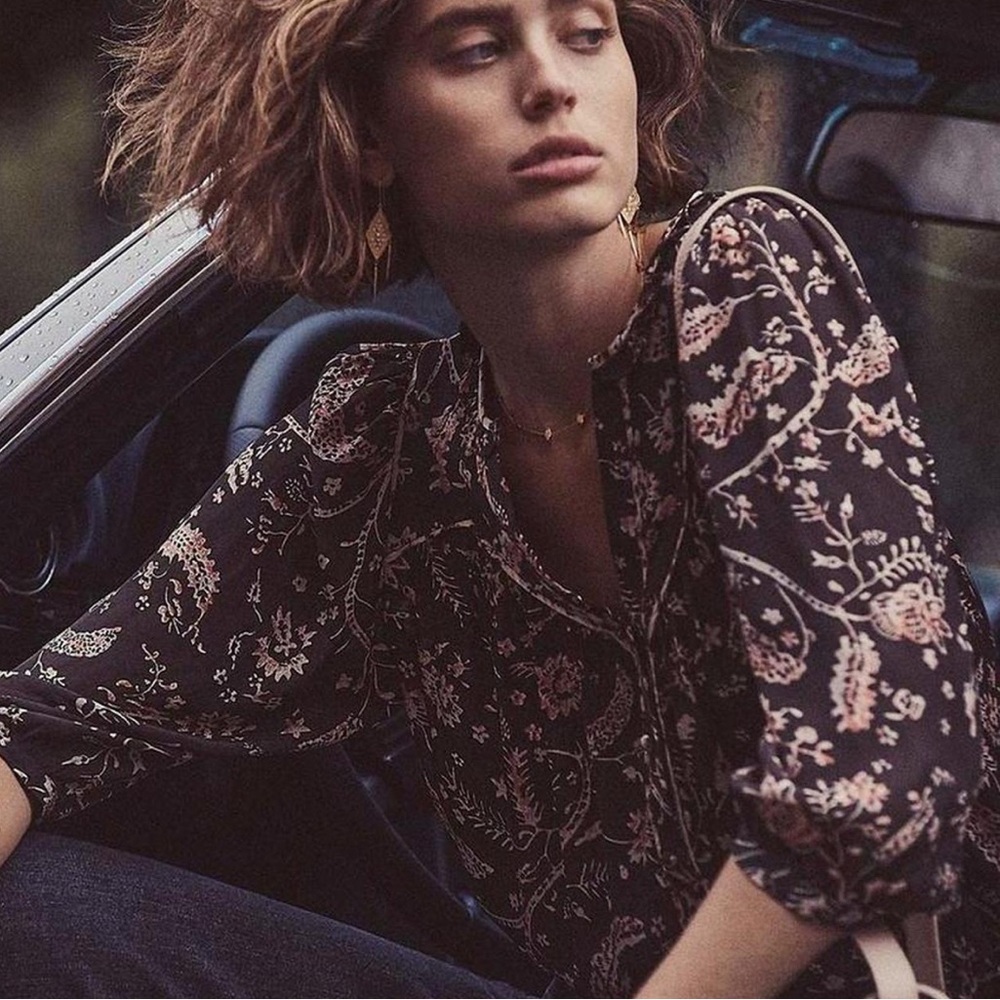 Ba&sh Dark Floral Patterned Shirt